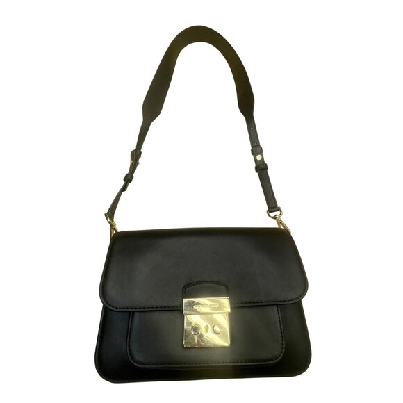 Michael Kors Black Leather Women’s With Gold-Tone Lock Closure Crossbody Bag - Picture 1 of 12